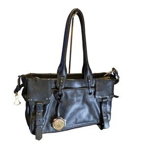 Vince Camuto Black Leather Tote Bag Double Handles Buckle Detail